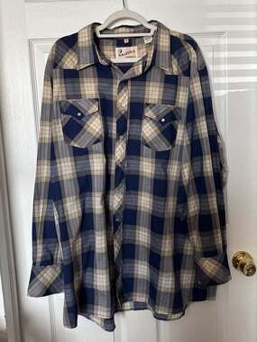 Vintage Branded Cowboy Blue and Tan Plaid Pearl Snap Western Shirt XXL